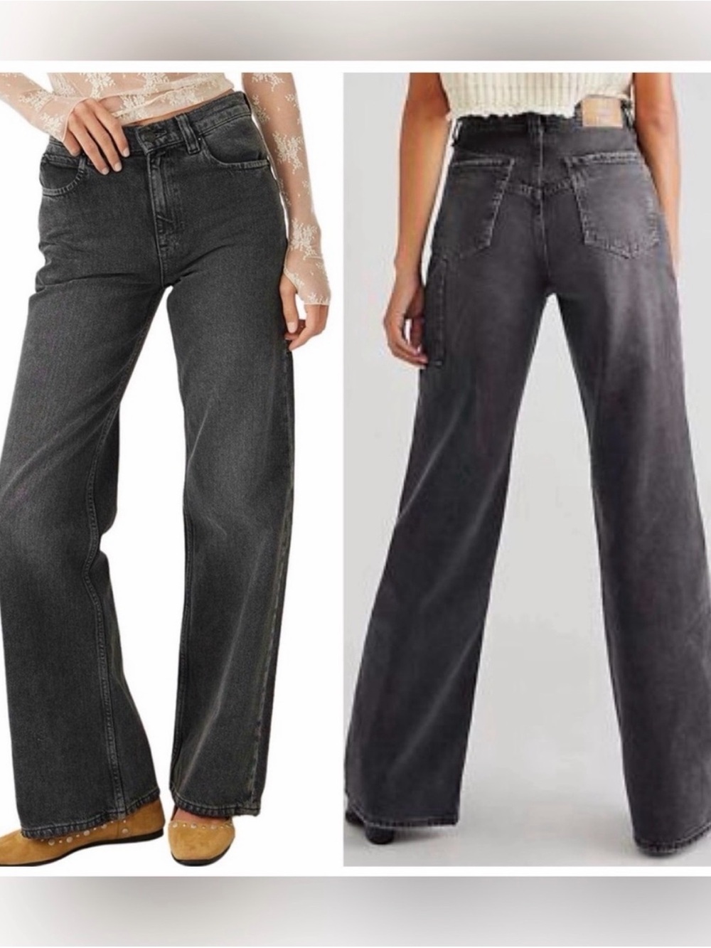 We The Free by Free People Tinsley Baggy High Rise Straight Jeans Black Gray 26